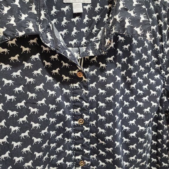 Charter Club Shirt Women's Size L Navy Horse Print Button Down - Picture 6 of 16